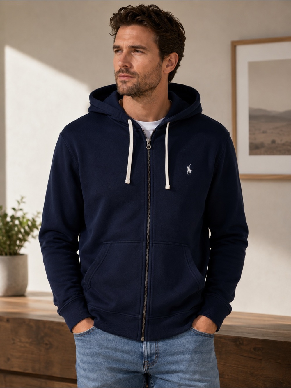 Polo Ralph Lauren Men’s Navy Full Zip Hoodie Size M Like New
